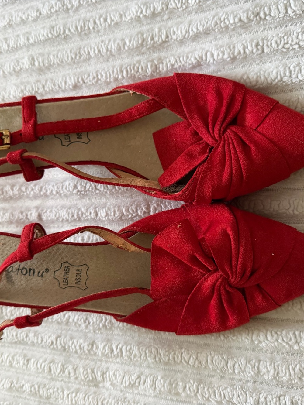 Greatonu Red Knot-Front Slingback Flats